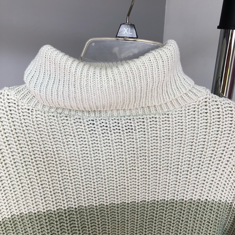 Chunky Knit Color Block Green Turtleneck Size M - image 3